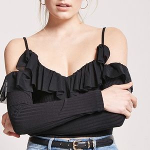 Brand new Black Ruffle Cold-Shoulder Top